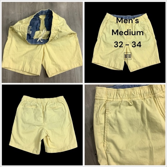 Men's L.L. Bean Medium 32 - 34 Shorts Yellow Chino Khakis Stretch Elastic Waist - Picture 1 of 8